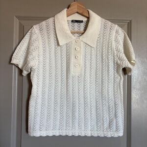 Zara Cream Short Sleeve Polo Top
